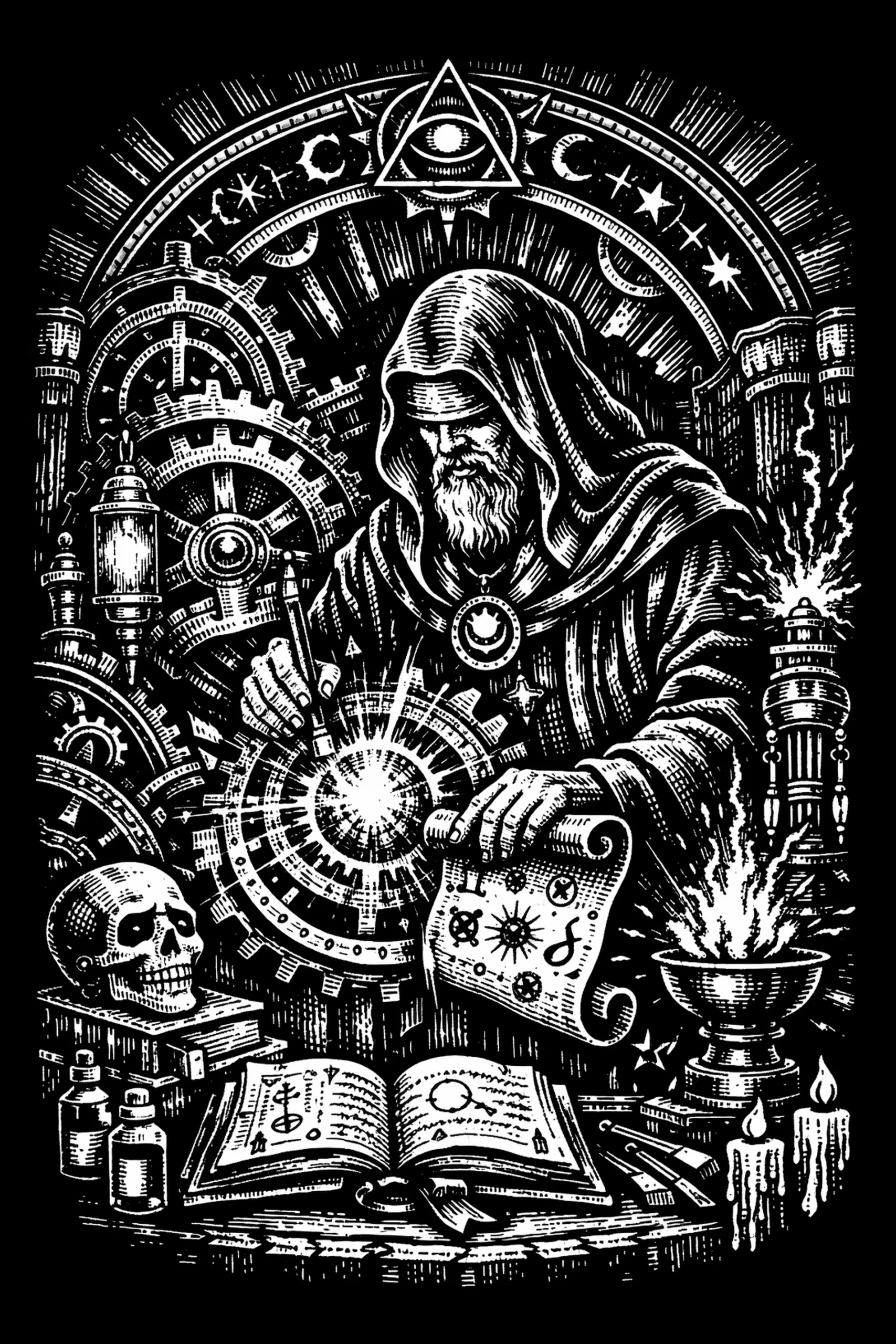 The Gearbound Cartographer — engraved slate artwork from the Family & Inspiration collection
