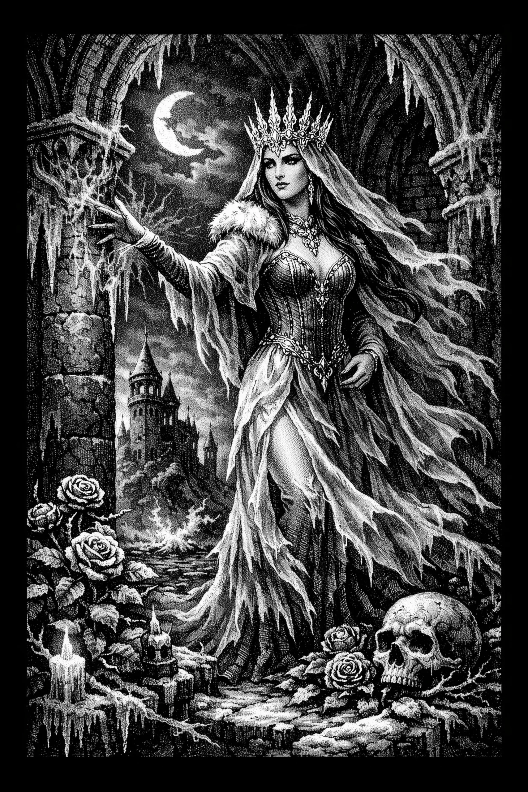 Queen Beneath the Ruined Arch — engraved slate artwork from the Fairy Tales & Storybooks collection