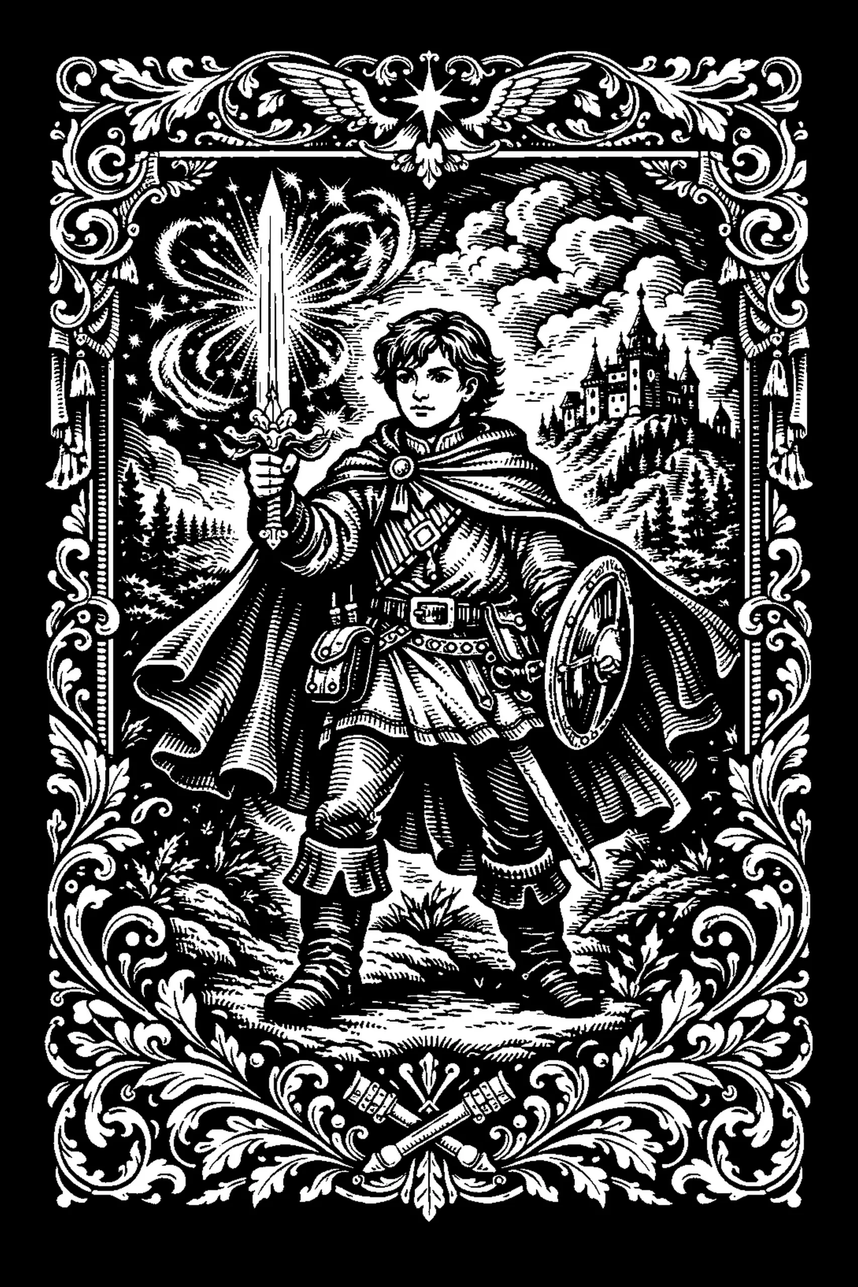 Bearer of the Radiant Blade — engraved slate artwork from the Heroes & Adventures collection