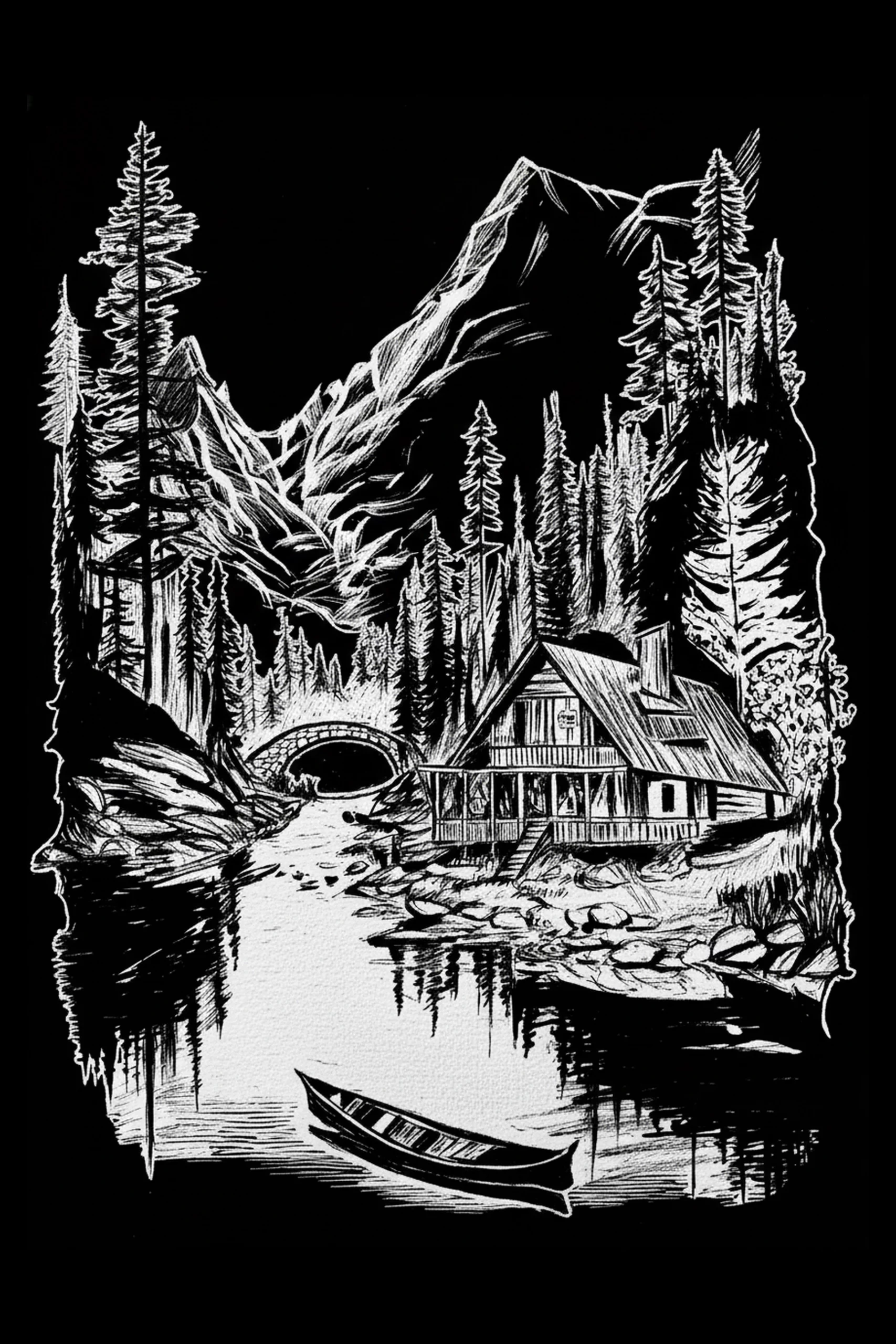 Riverlight Cabin — engraved slate artwork from the Nature & Wildlife collection