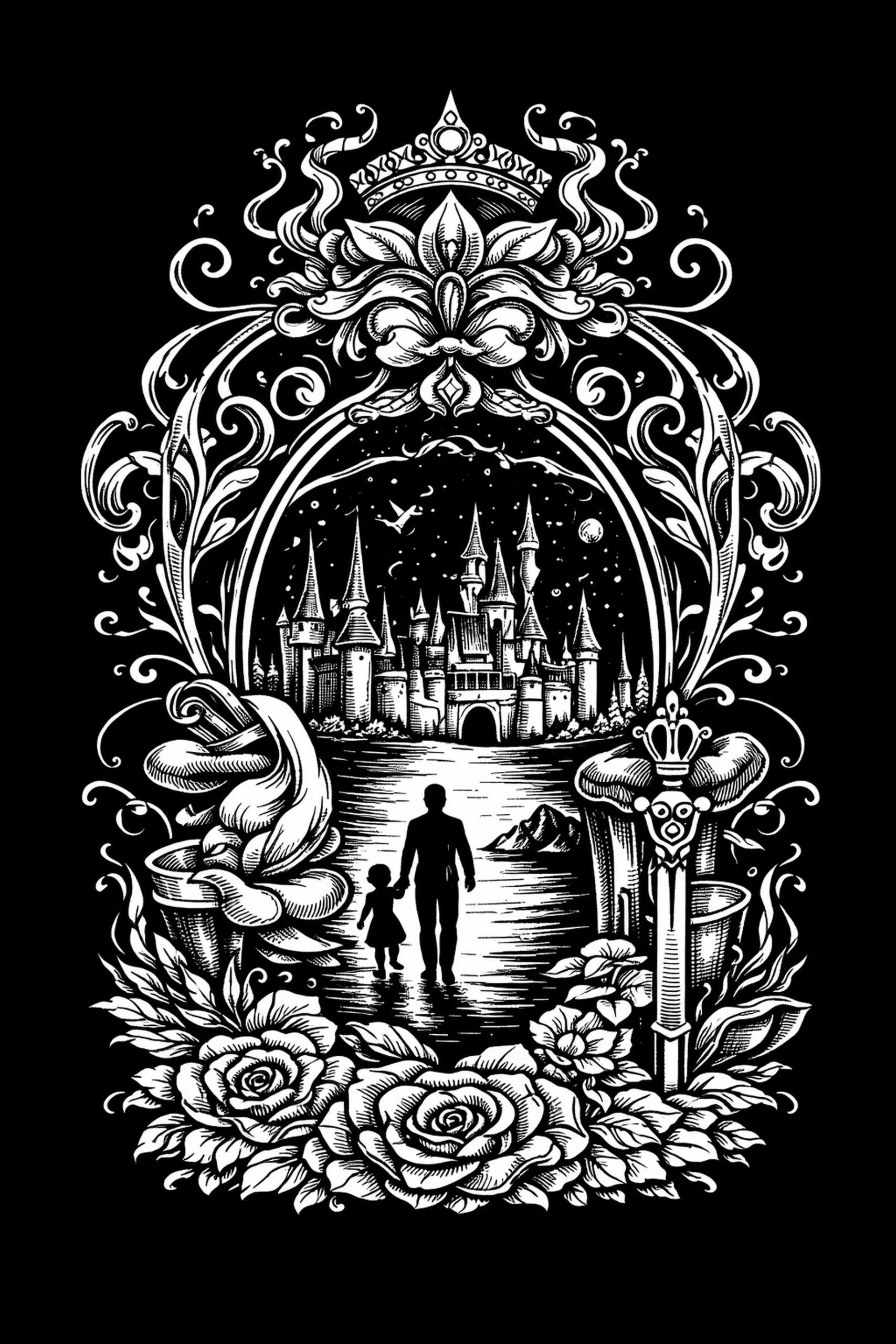 Pilgrimage to the Spires — engraved slate artwork from the Theme Park Nostalgia collection