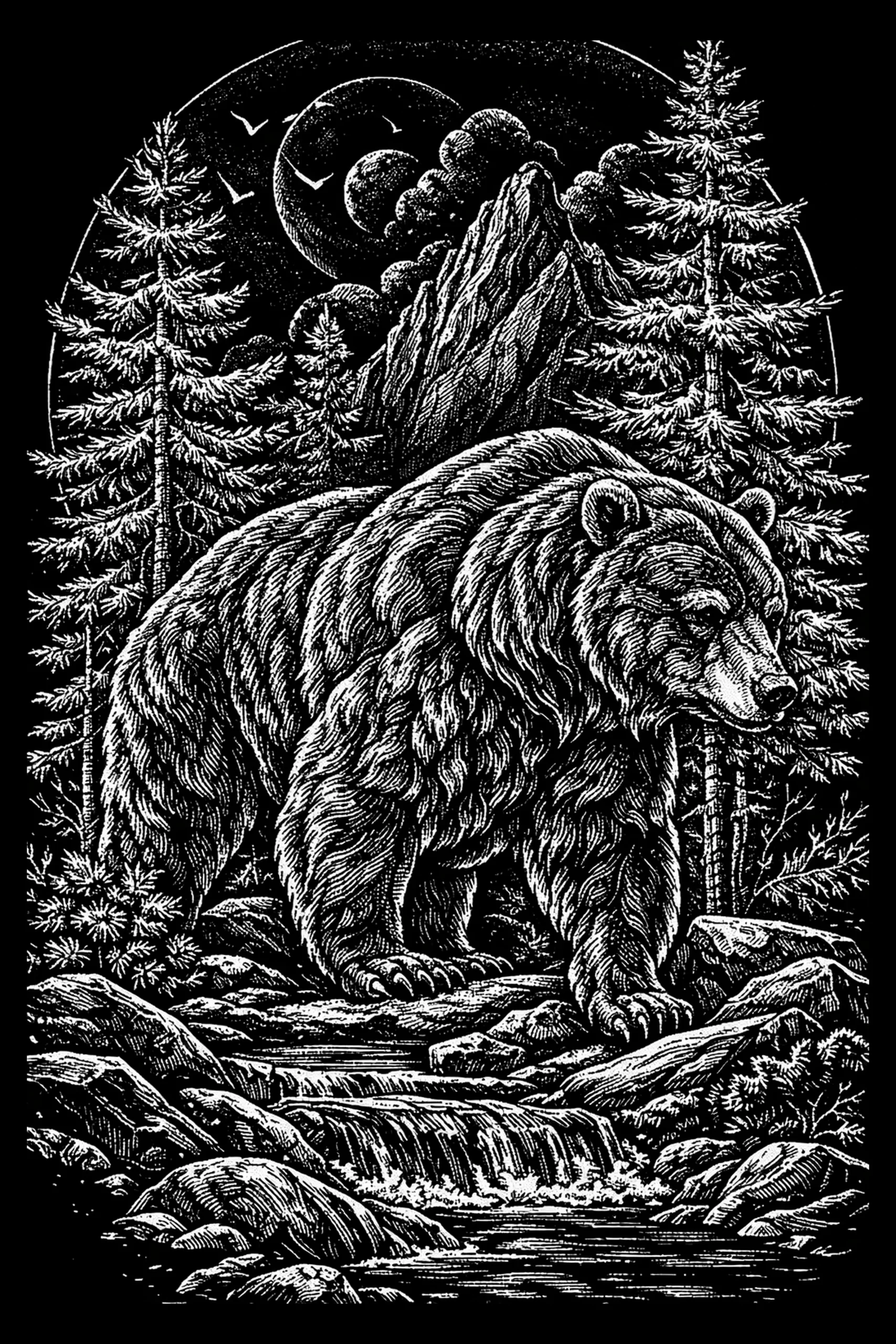 Guardian of the Mountain Night — engraved slate artwork from the Nature & Wildlife collection
