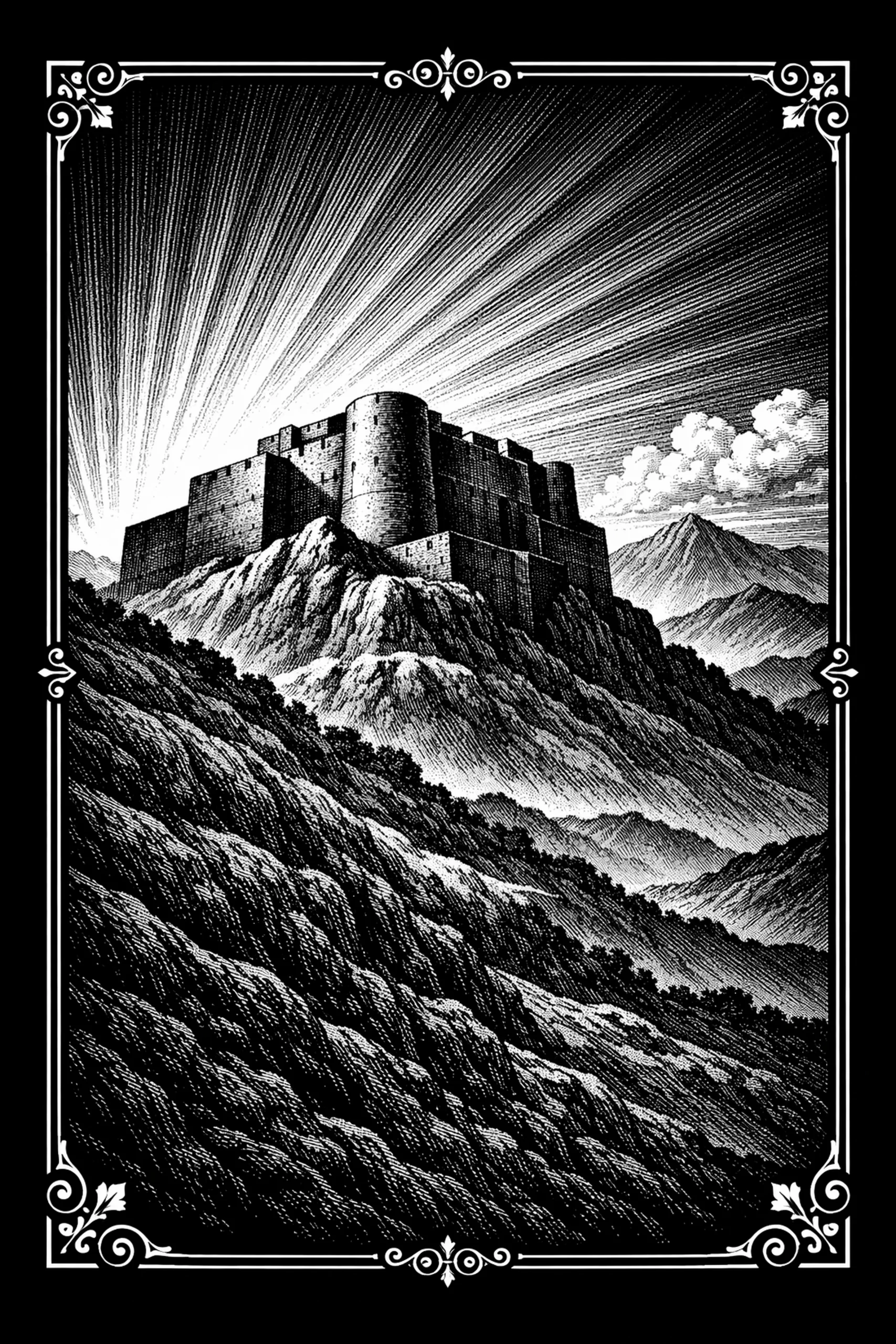 Citadel on the Radiant Ridge — engraved slate artwork from the Nature & Wildlife collection