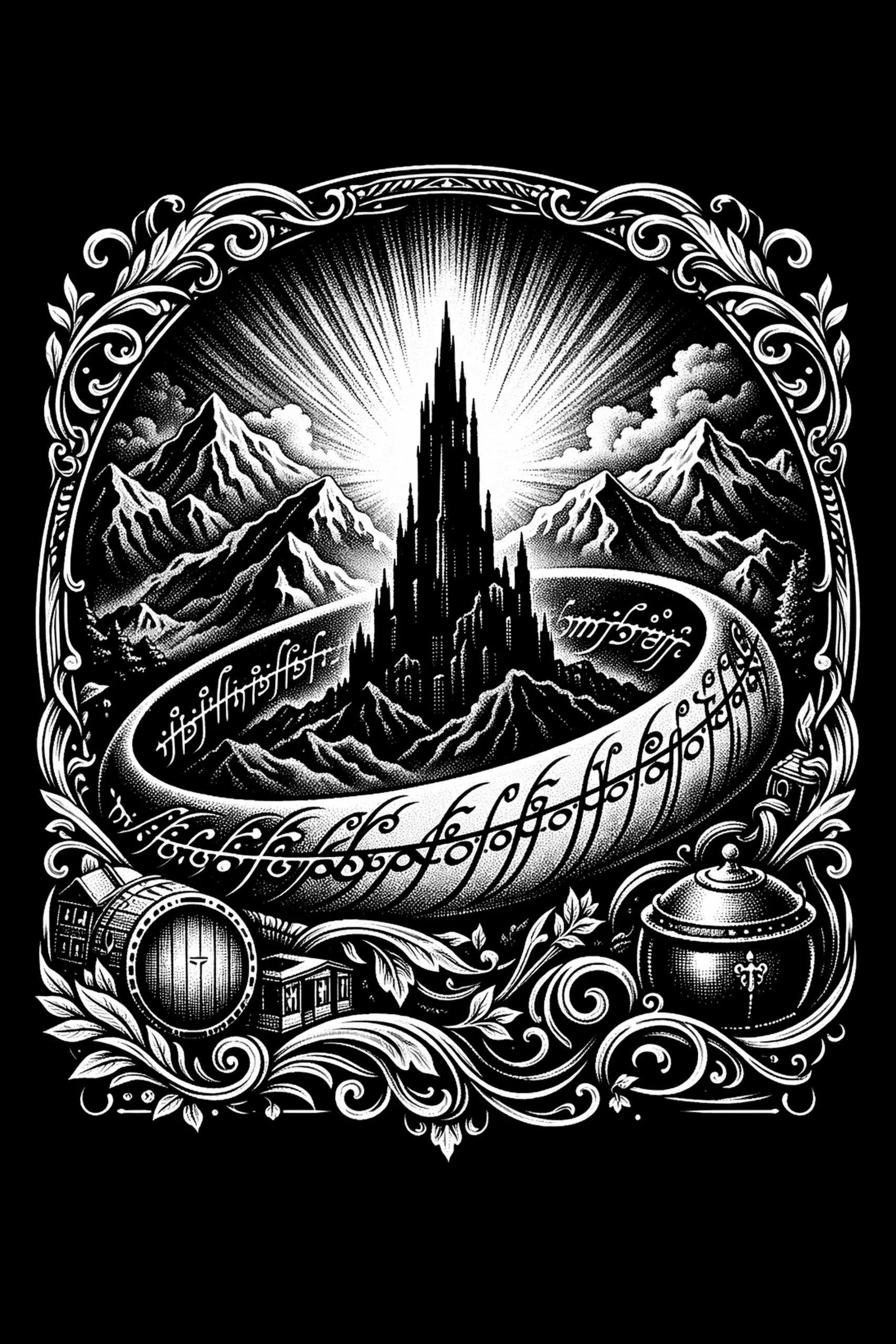 The Ring Around Black Fortress — engraved slate artwork from the Villains & Rogues collection