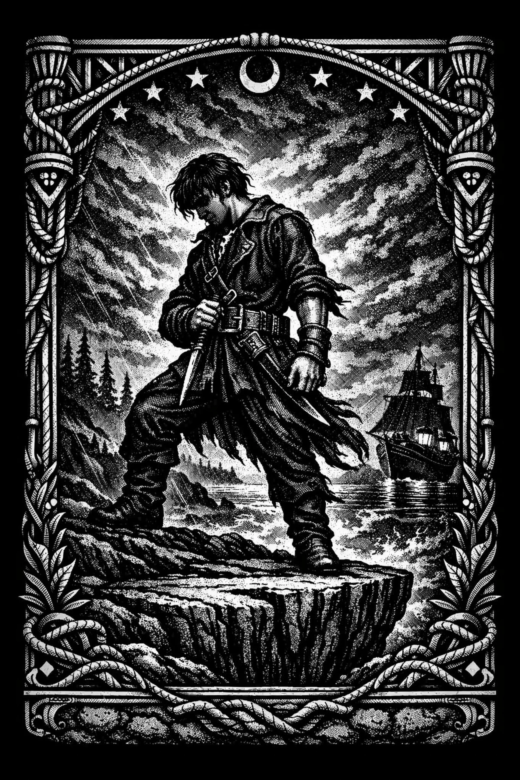 Harbor of the Forsaken Watch — engraved slate artwork from the Fairy Tales & Storybooks collection