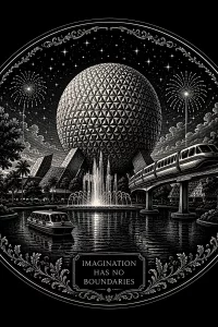 Imagination Sphere — engraved slate artwork from the Theme Park Nostalgia collection