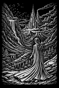 Watcher at the Spire — engraved slate artwork from the Dark Fantasy collection