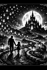 Lanterns to the Keep — engraved slate artwork from the Fairy Tales & Storybooks collection
