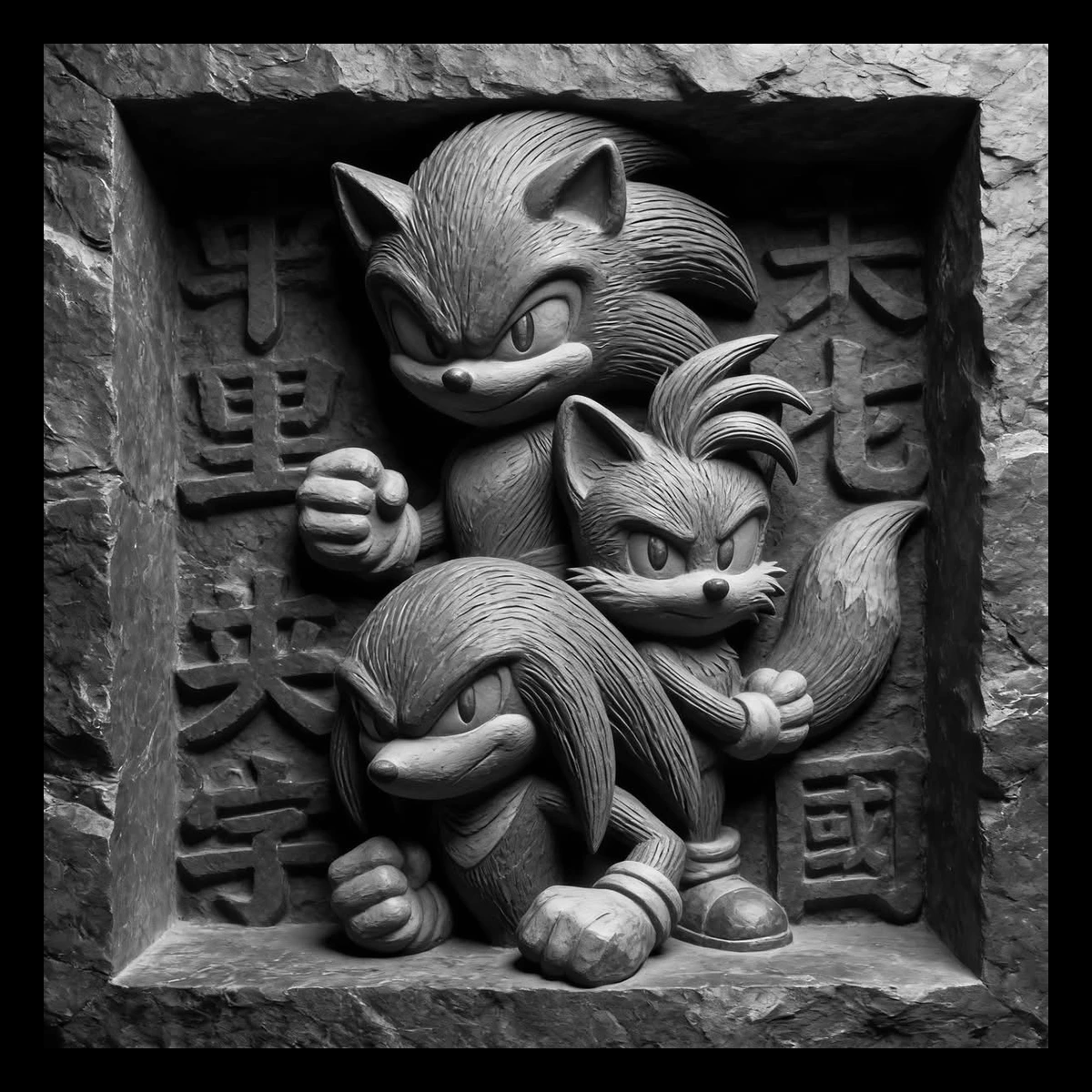 Stone Niche Trio — engraved slate artwork from the Heroes & Adventures collection