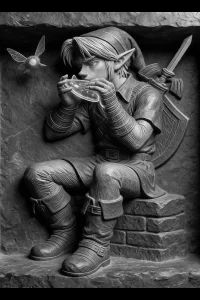 Young Traveler with Ocarina — engraved slate artwork from the Heroes & Adventures collection