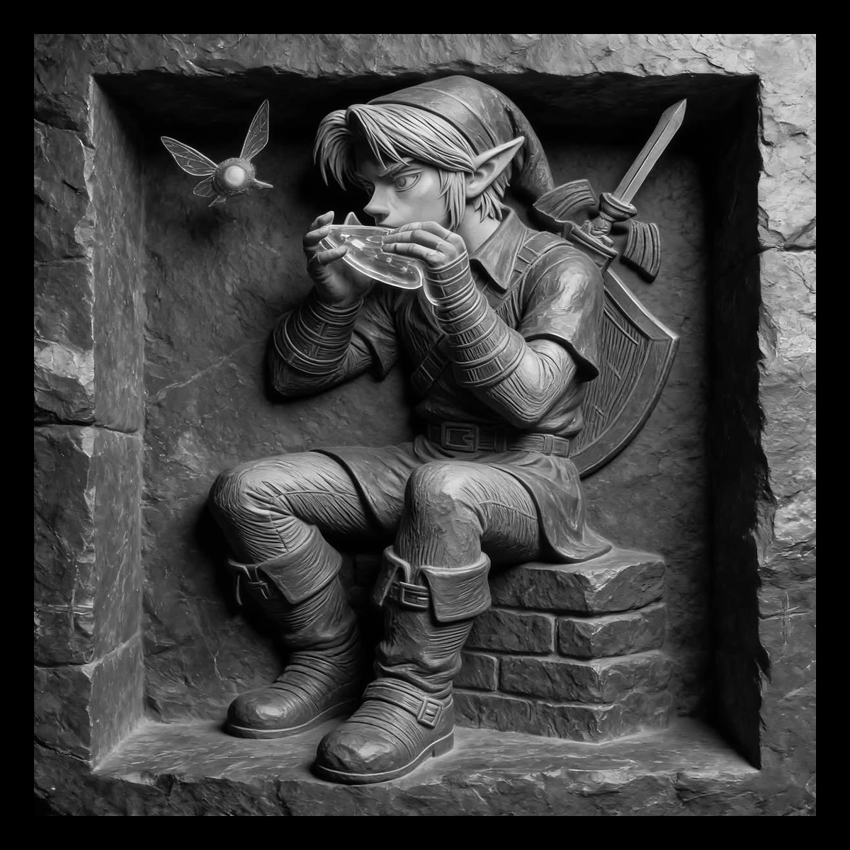 Young Traveler with Ocarina — engraved slate artwork from the Heroes & Adventures collection