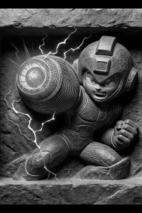 Armored Hero Relief — engraved slate artwork from the Heroes & Adventures collection