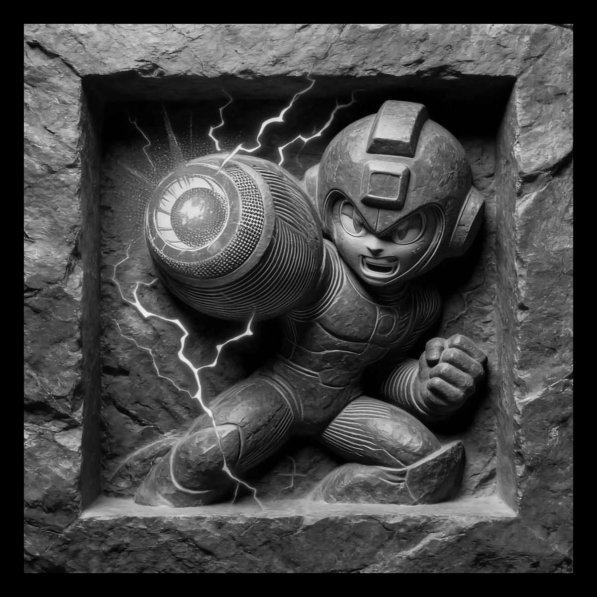 Armored Hero Relief — engraved slate artwork from the Heroes & Adventures collection