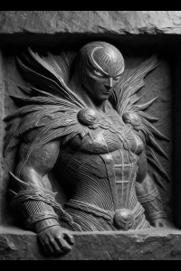 Stonebound Warden — engraved slate artwork from the Heroes & Adventures collection