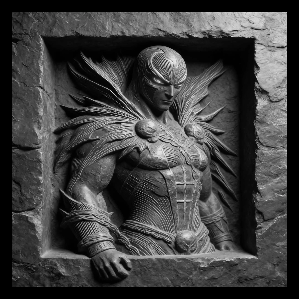 Stonebound Warden — engraved slate artwork from the Heroes & Adventures collection
