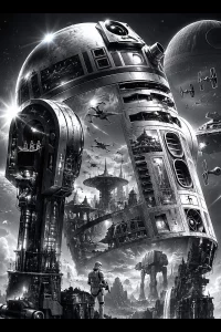 Droid City Colossus — engraved slate artwork from the Heroes & Adventures collection