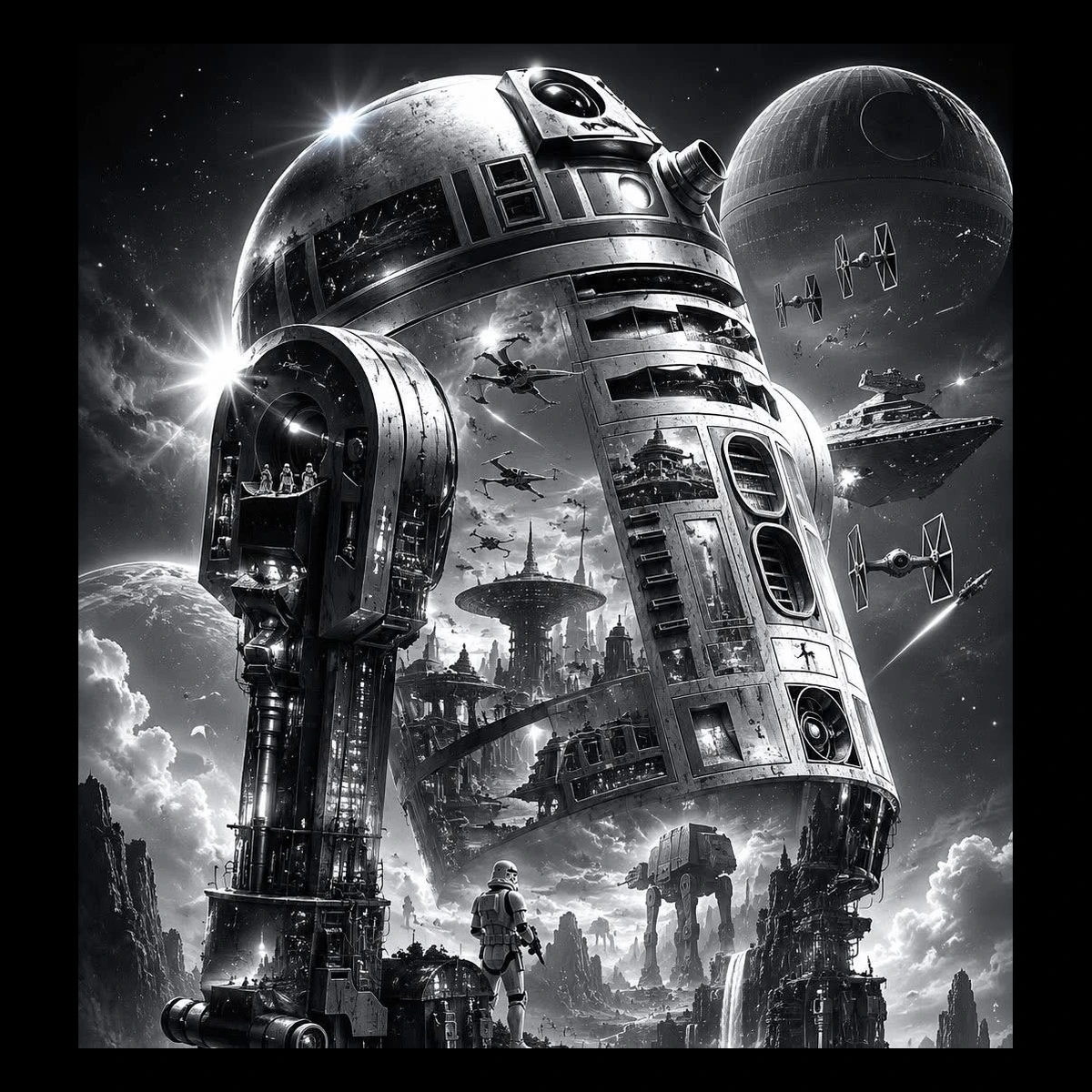 Droid City Colossus — engraved slate artwork from the Heroes & Adventures collection