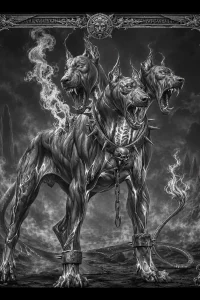 Three-Headed Hound — engraved slate artwork from the Dark Fantasy collection
