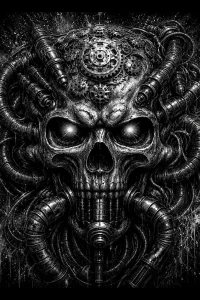 Mechanical Skull — engraved slate artwork from the Dark Fantasy collection