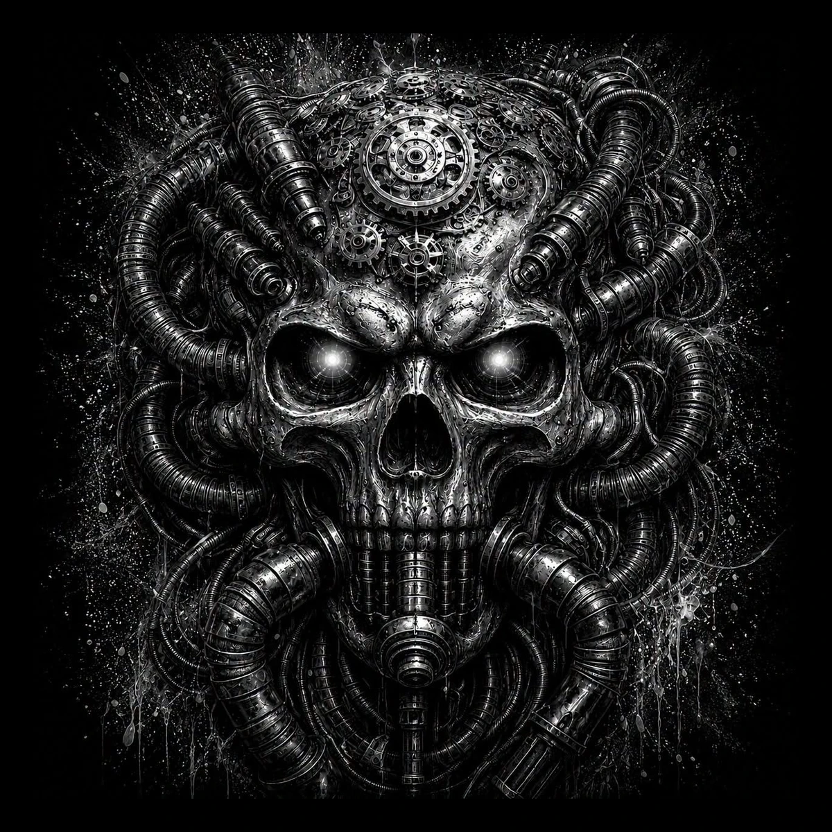 Mechanical Skull — engraved slate artwork from the Dark Fantasy collection