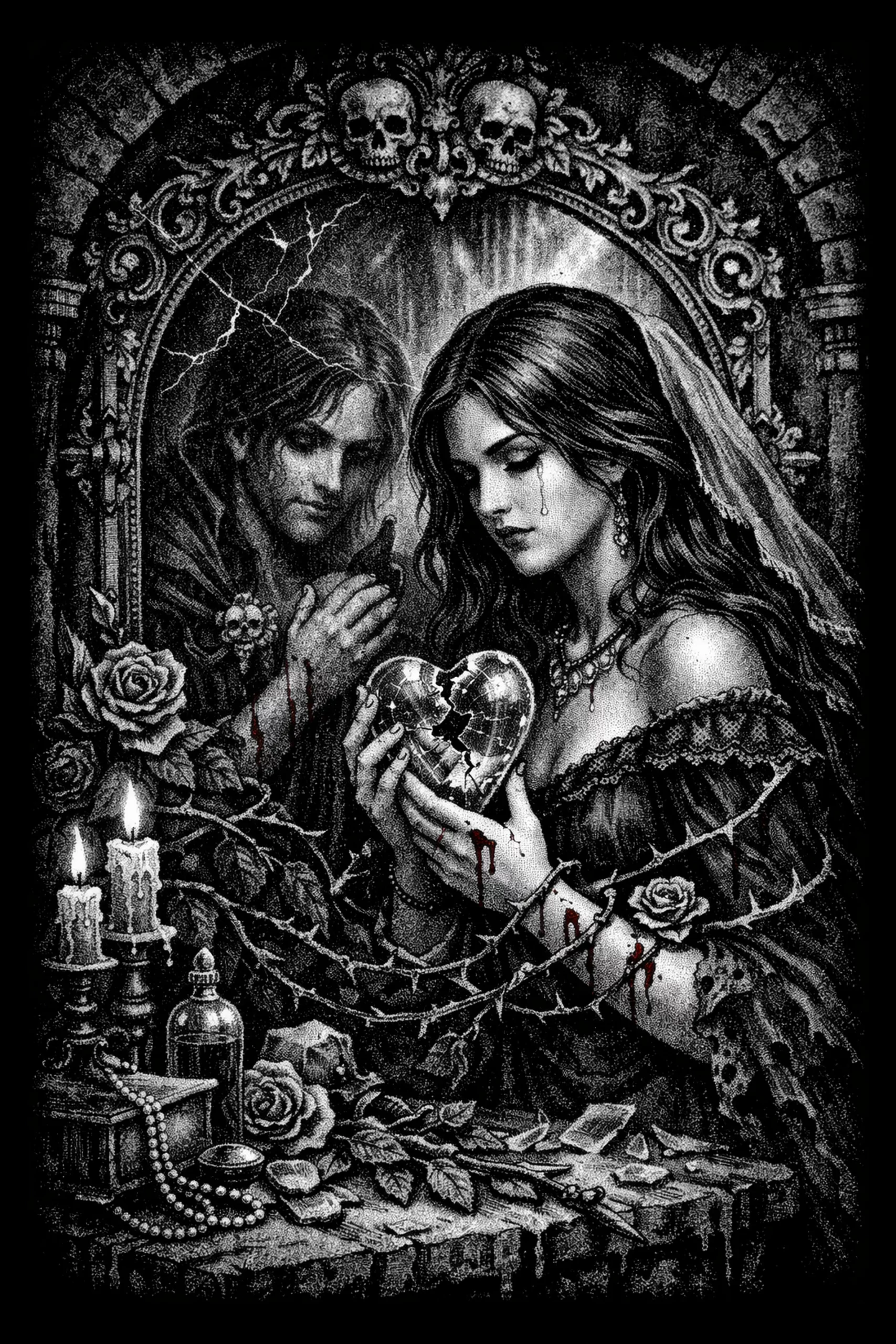 Heart of Shattered Glass — engraved slate artwork from the Romance & Enchantment collection