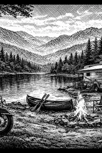 Lake Camp in the Valley — engraved slate artwork from the Nature & Wildlife collection