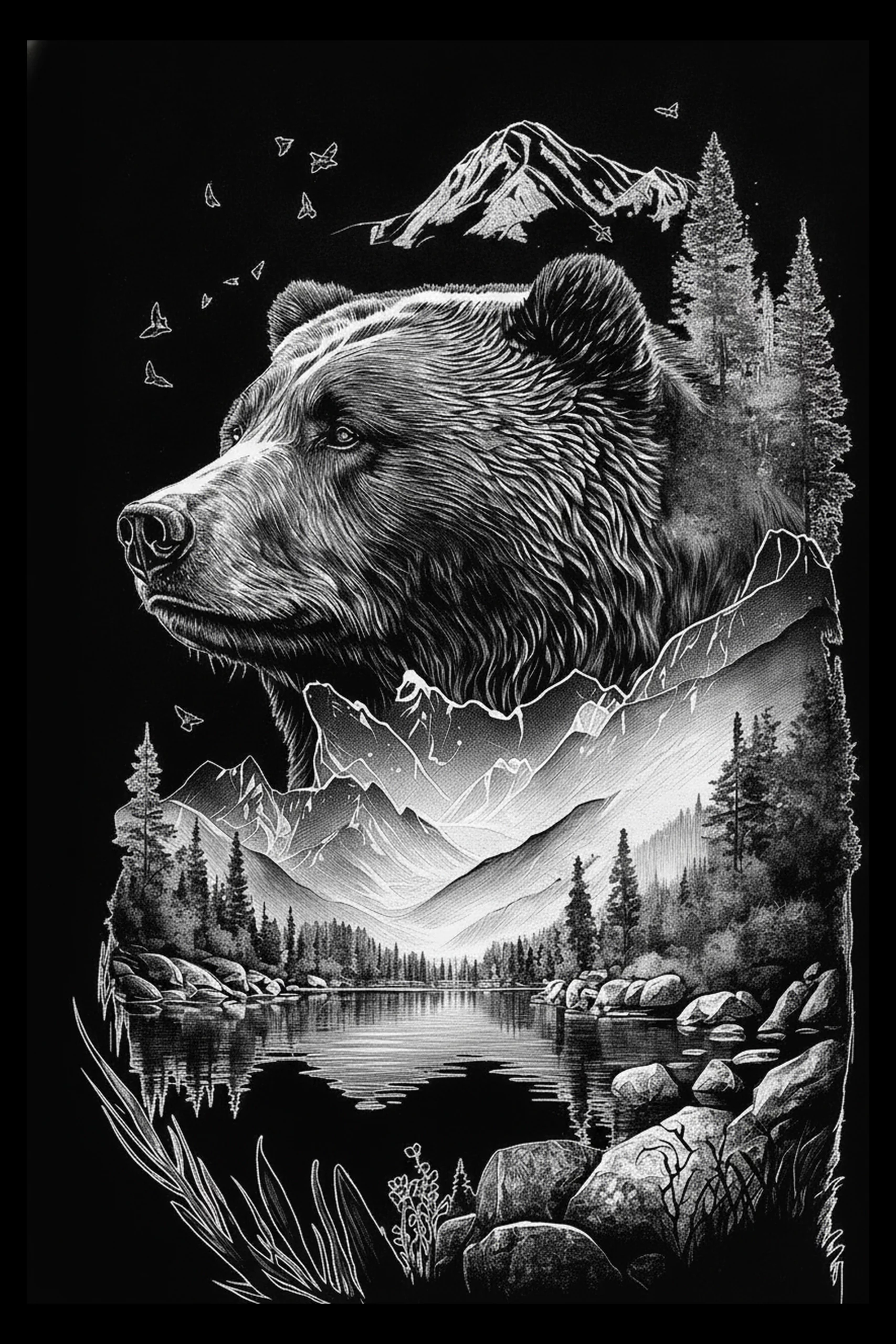 Bear Above the Northern Lake engraved slate artwork