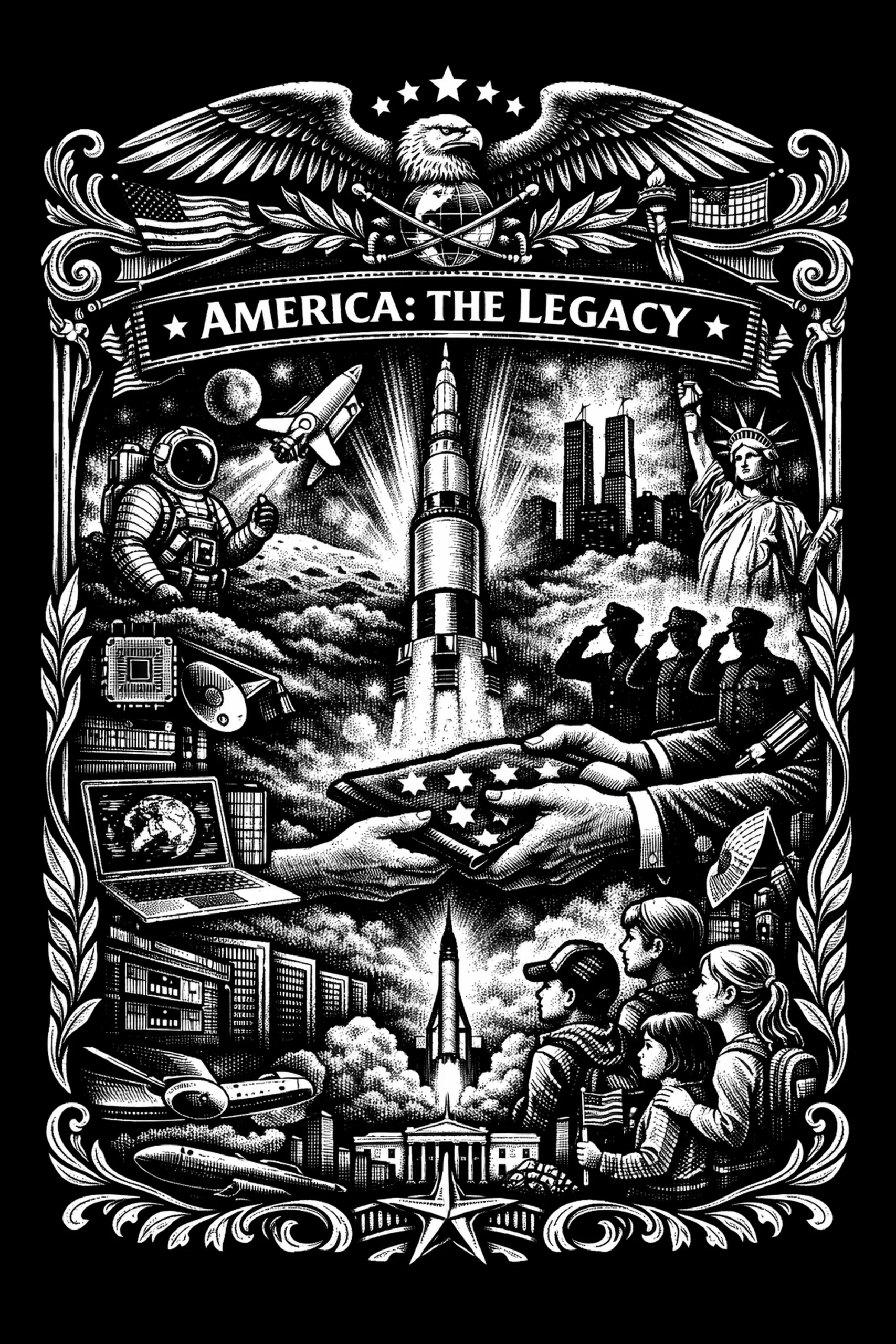 The Flag Between Generations — engraved slate artwork from the American Heritage collection