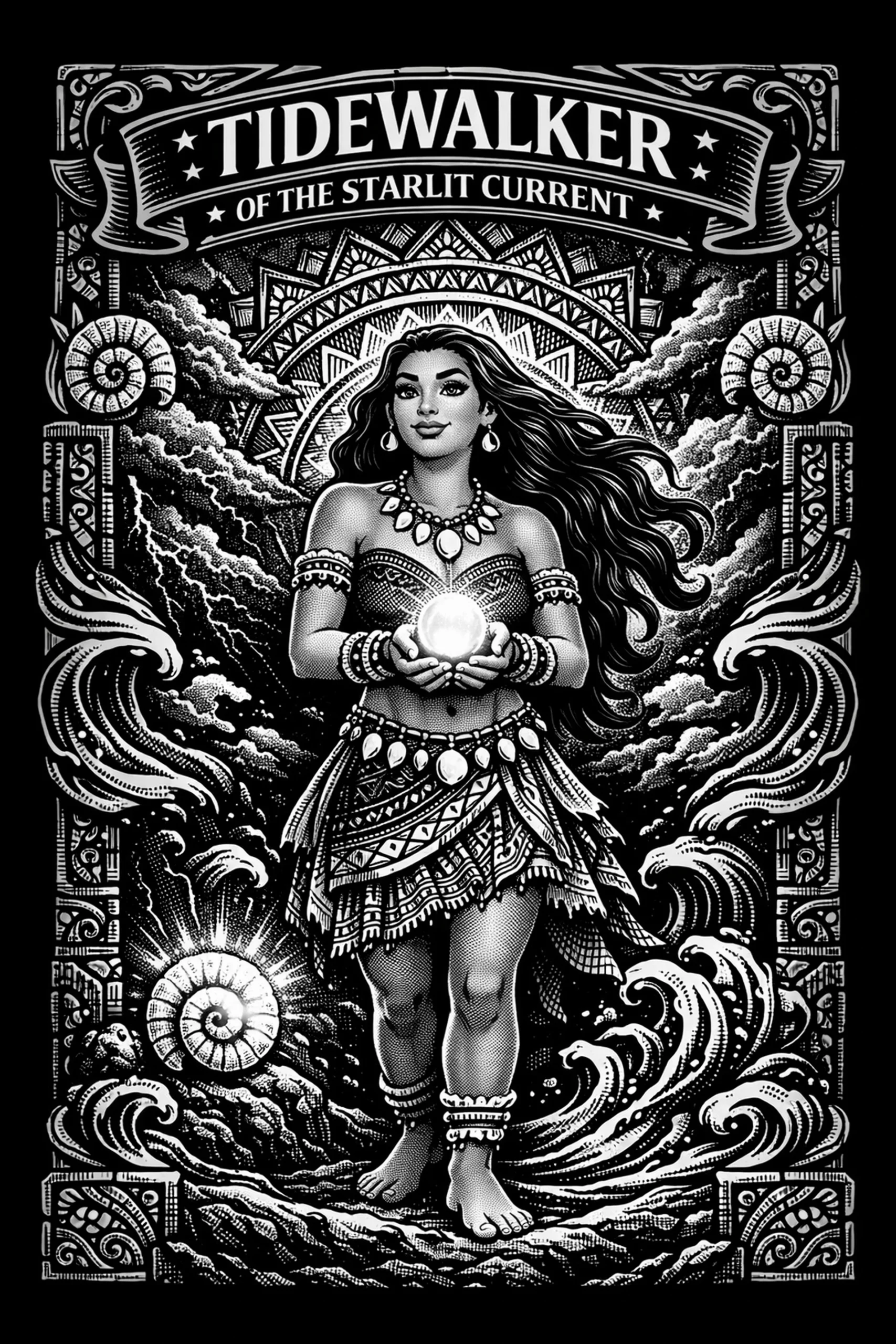 Tidewalker of the Starlit Current — engraved slate artwork from the Heroes & Adventures collection
