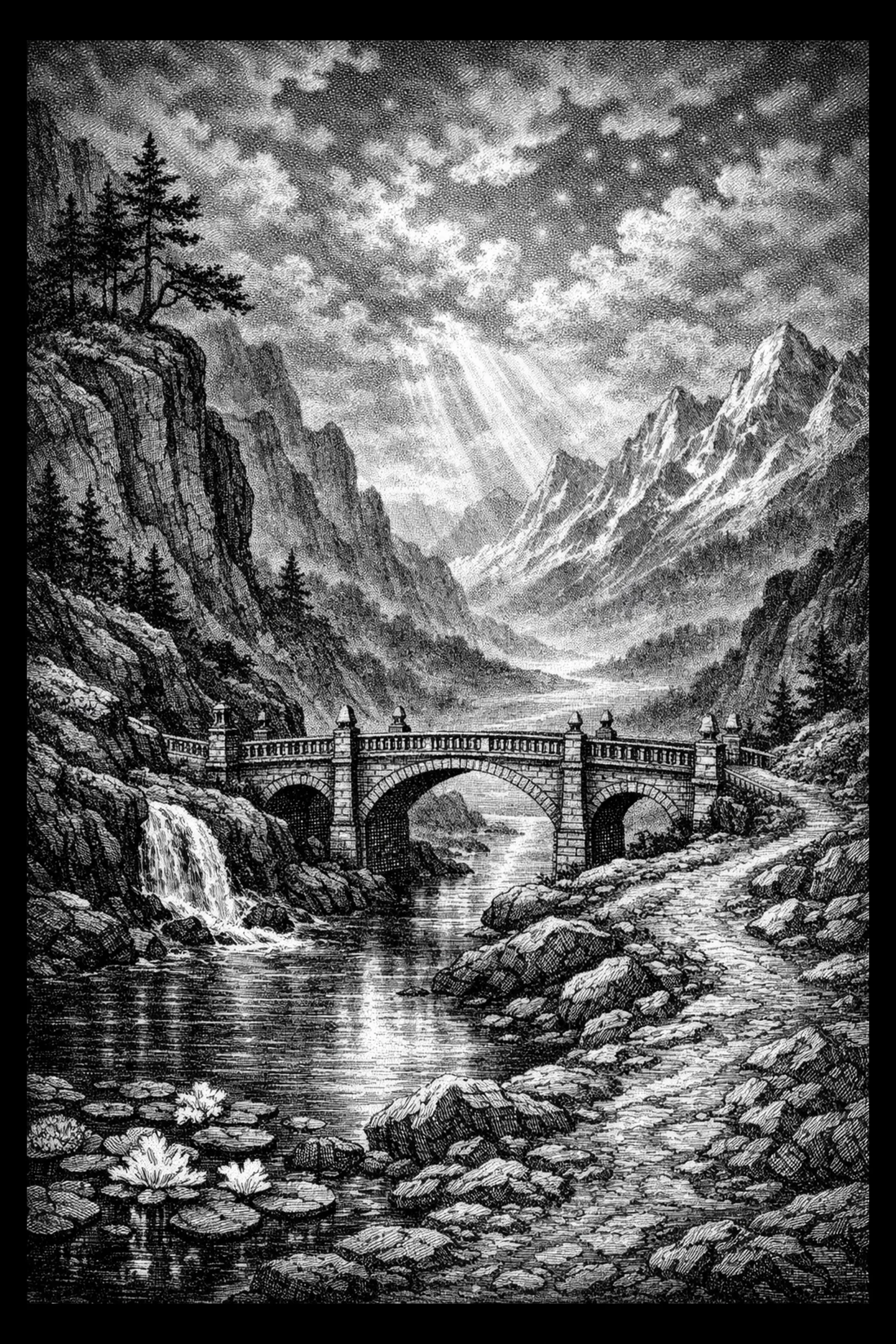 Bridge Over the Sunlit Vale — engraved slate artwork from the Nature & Wildlife collection