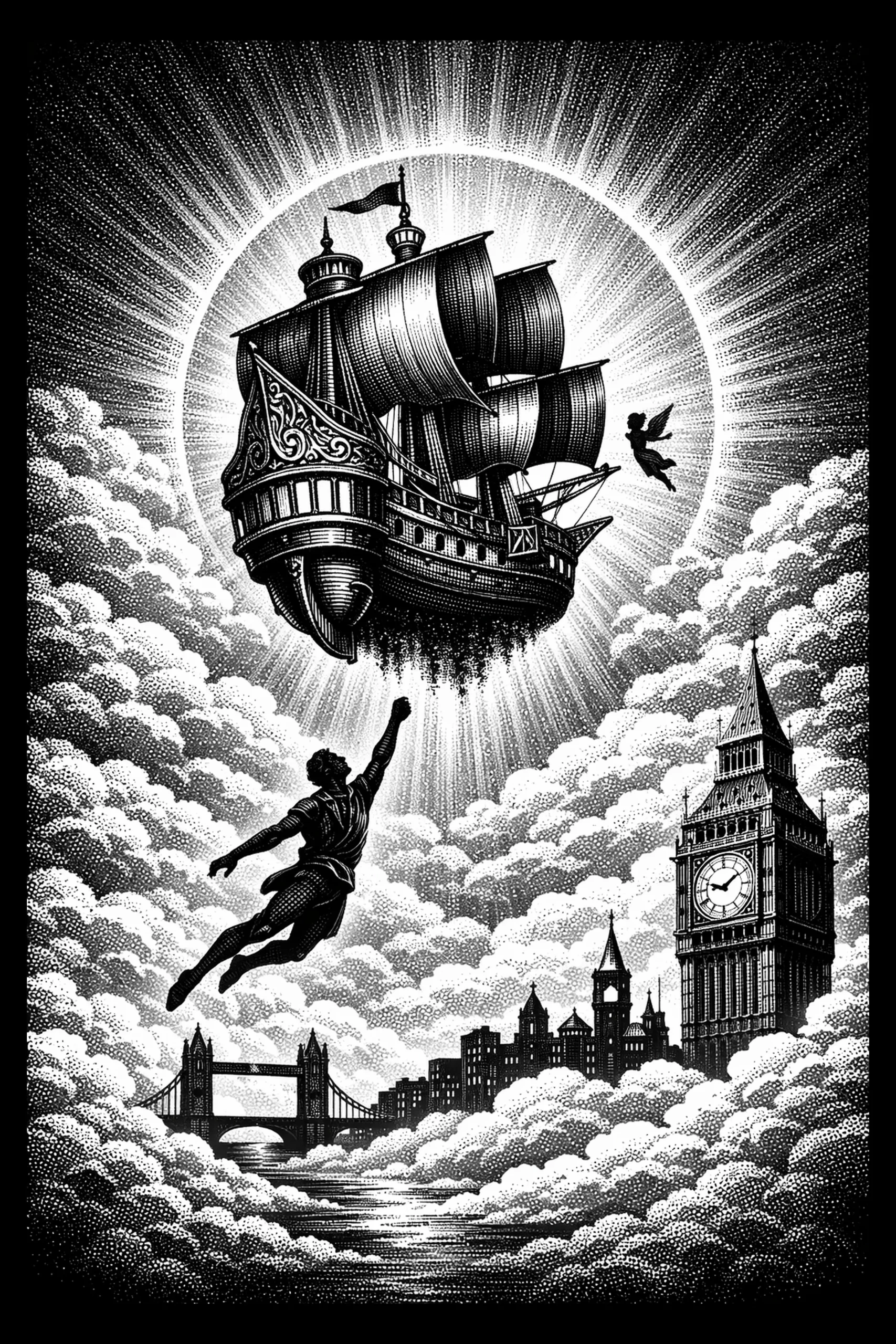 Moonward Galleon — engraved slate artwork from the Fairy Tales & Storybooks collection