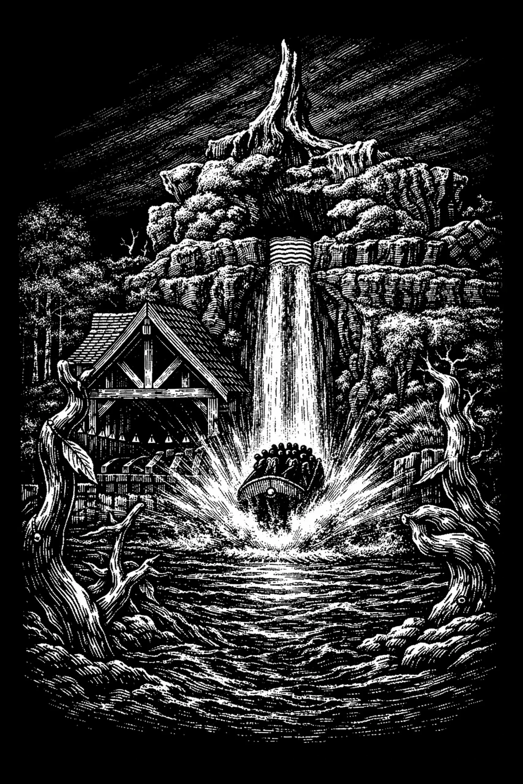 Descent Into the Hollow — engraved slate artwork from the Theme Park Nostalgia collection