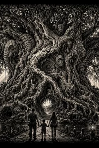 Gate of the Rooted Beasts — engraved slate artwork from the Theme Park Nostalgia collection