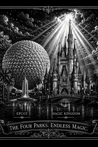 Four Parks — Endless Magic — engraved slate artwork from the Theme Park Nostalgia collection