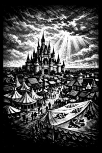 Market to the Castle — engraved slate artwork from the Fairy Tales & Storybooks collection