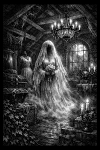 Veiled Bride Apparition — engraved slate artwork from the Dark Fantasy collection