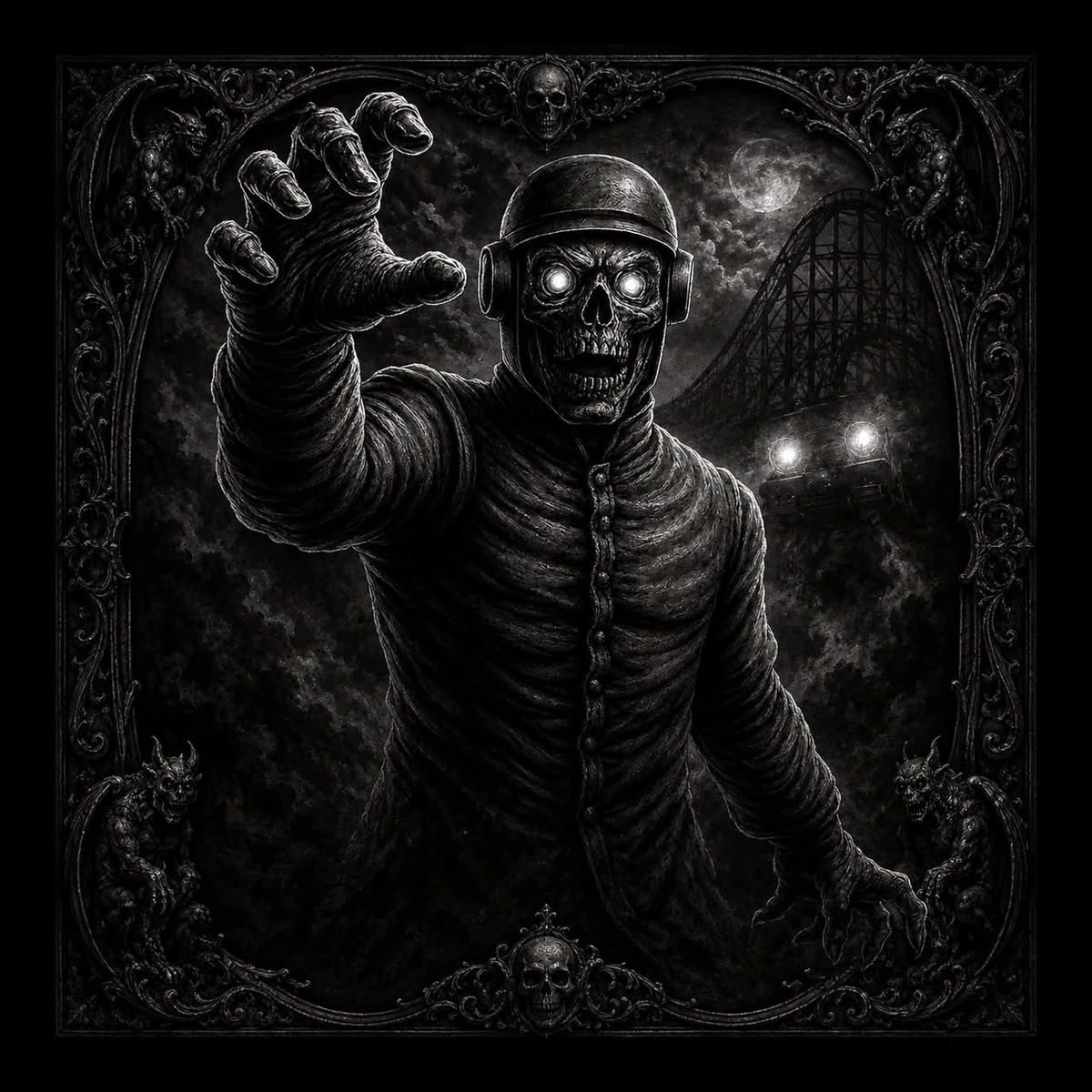 Reaching Rider — engraved slate artwork from the Dark Fantasy collection