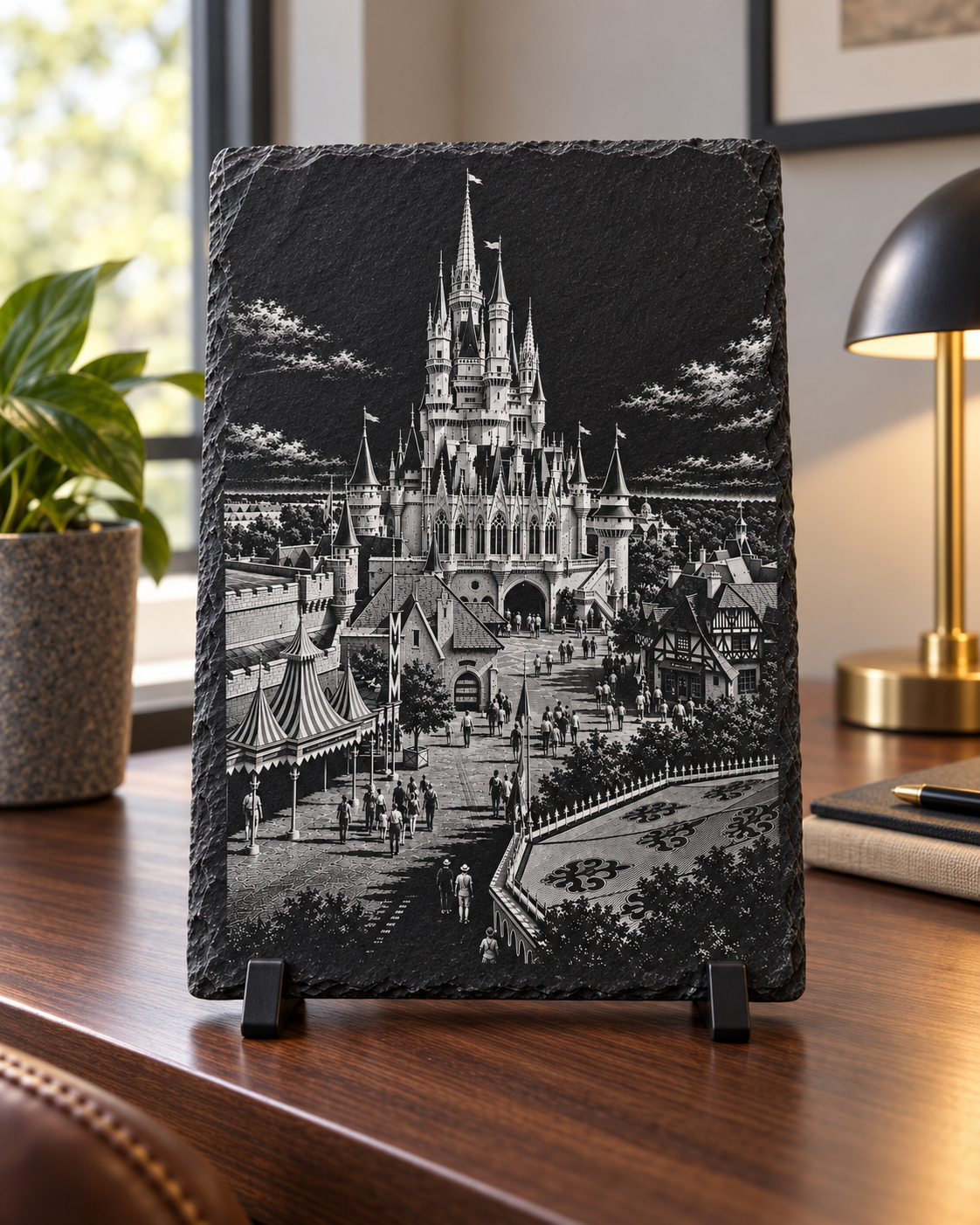 Summer Above the Kingdom 1976 natural slate engraving in a lifestyle display