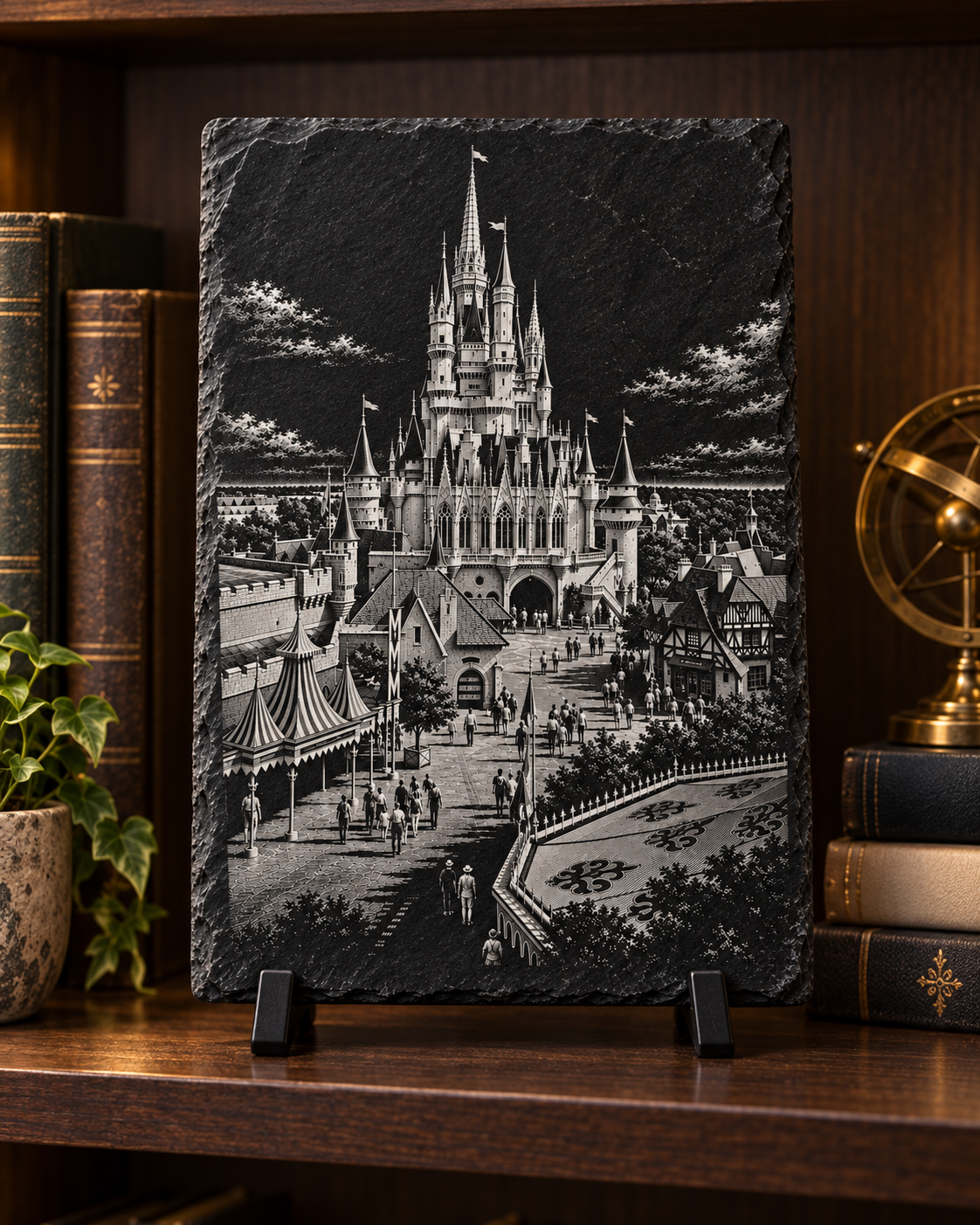 Summer Above the Kingdom 1976 engraved natural slate artwork shown on display